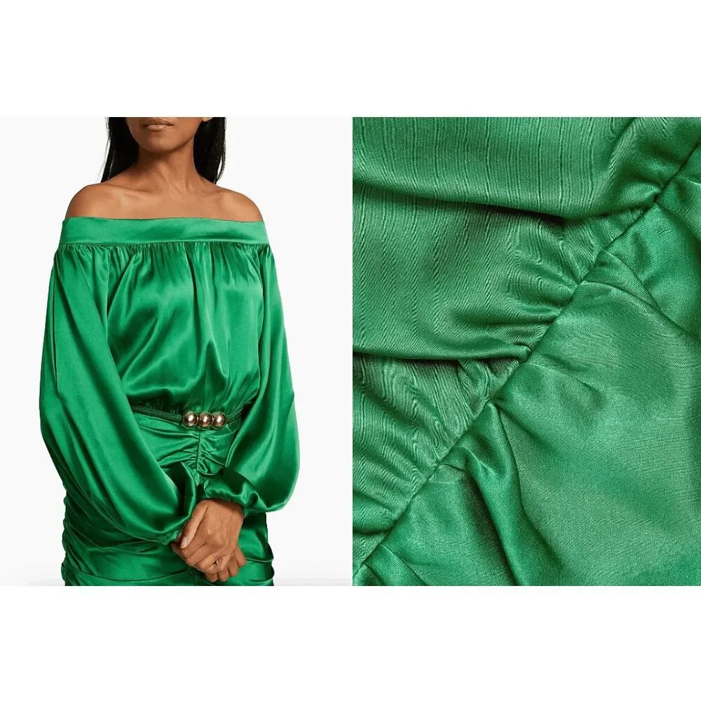 Silvia Tcherassi Claudette Silk Ruched Minidress In Green SMALL $1290